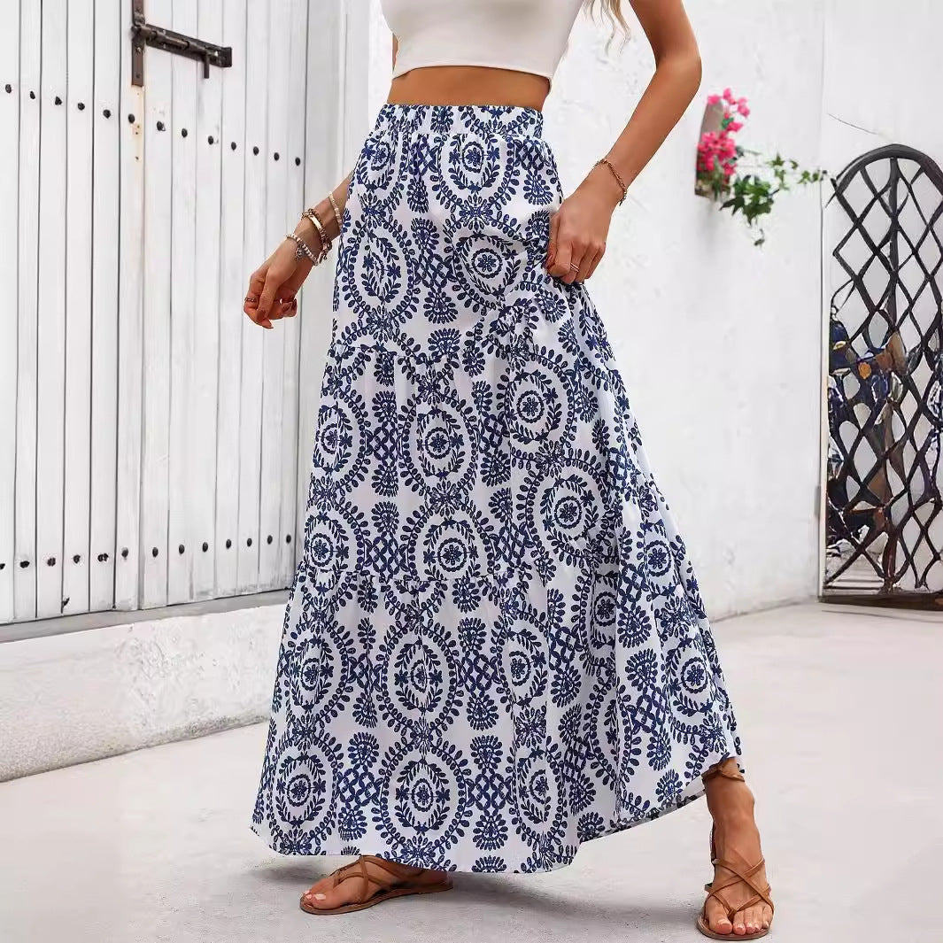 Blue Porcelain Print Elizabeth Ainsley Swing Skirt
