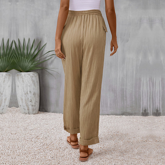 Pleated Khaki Straight Pants Elizabeth Ainsley