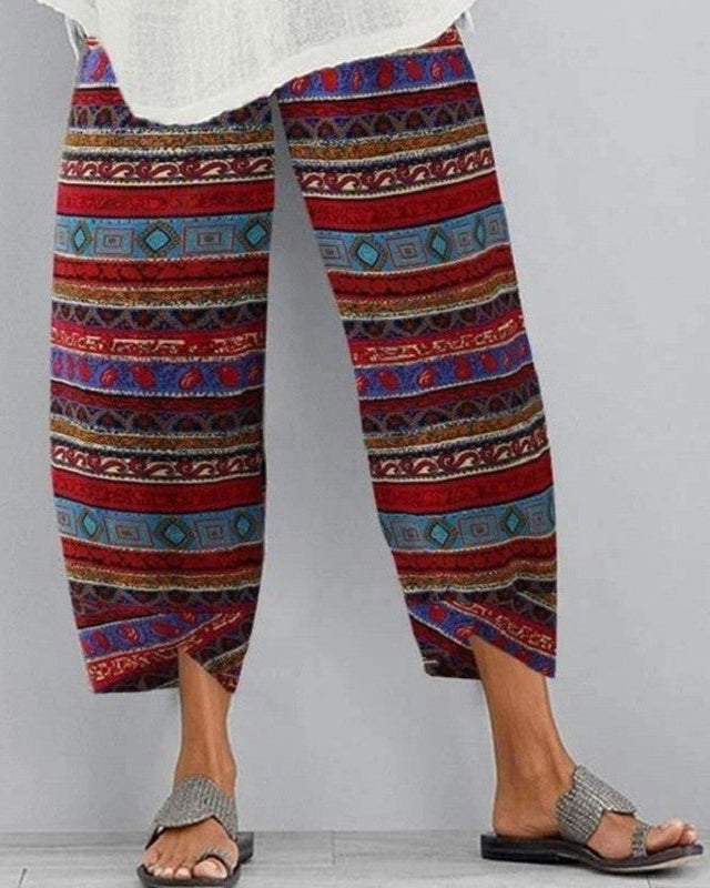 Boho Print Elastic Waist Pants by Elizabeth Ainsley