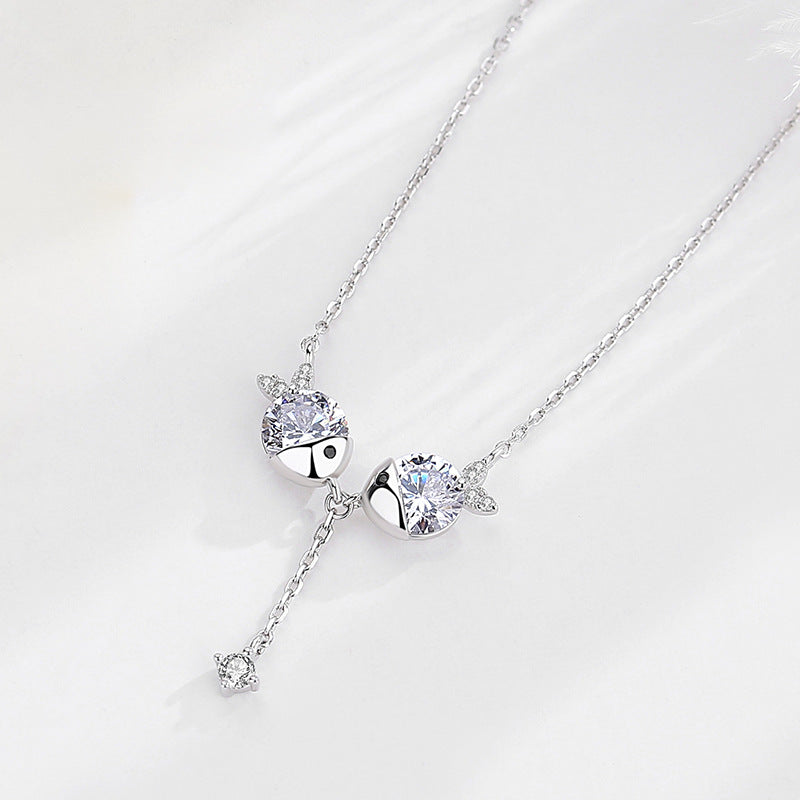 Crystal Fox Duo Drop Necklace – Gold & Silver Tone