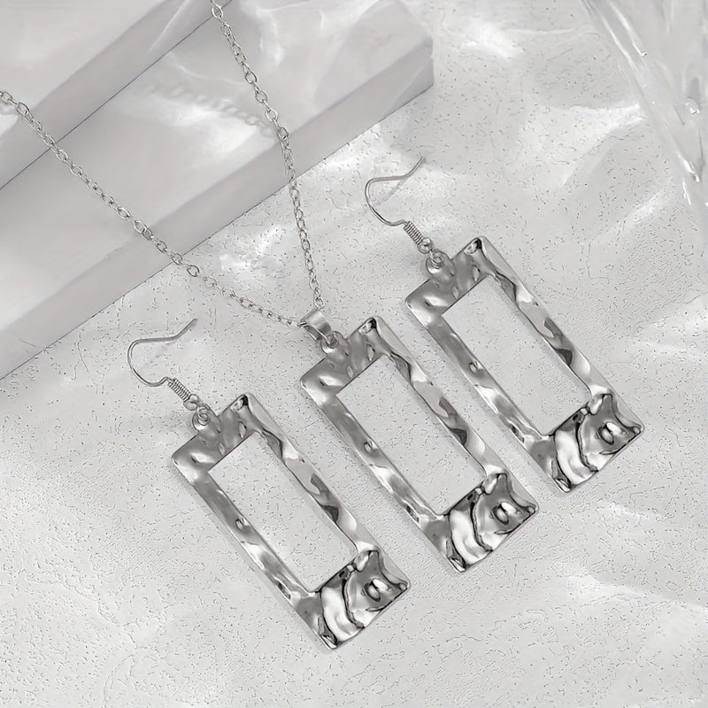 Luxury Gold-Toned Hammered Rectangle Jewelry Set