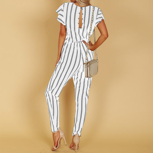 Chic Stripe Elizabeth Ainsley V-Neck Halter Jumpsuit