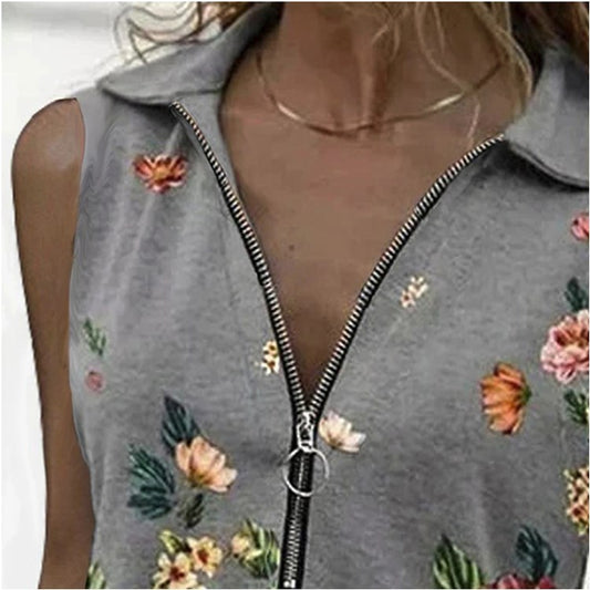 Floral Zip Slim Top Elizabeth Ainsley Sleeveless Blouse