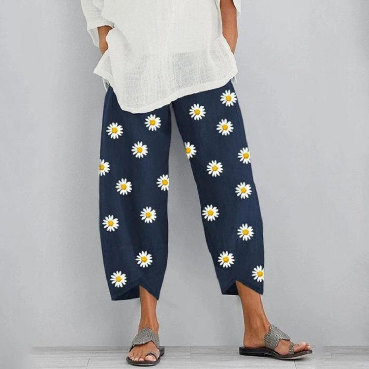 Floral Cropped Elastic Waist Pants by Elizabeth Ainsley