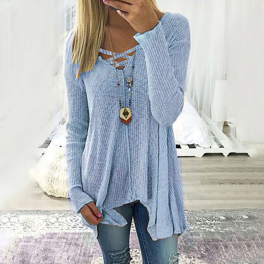 Elegant V-Neck Irregular Blouse by Elizabeth Ainsley
