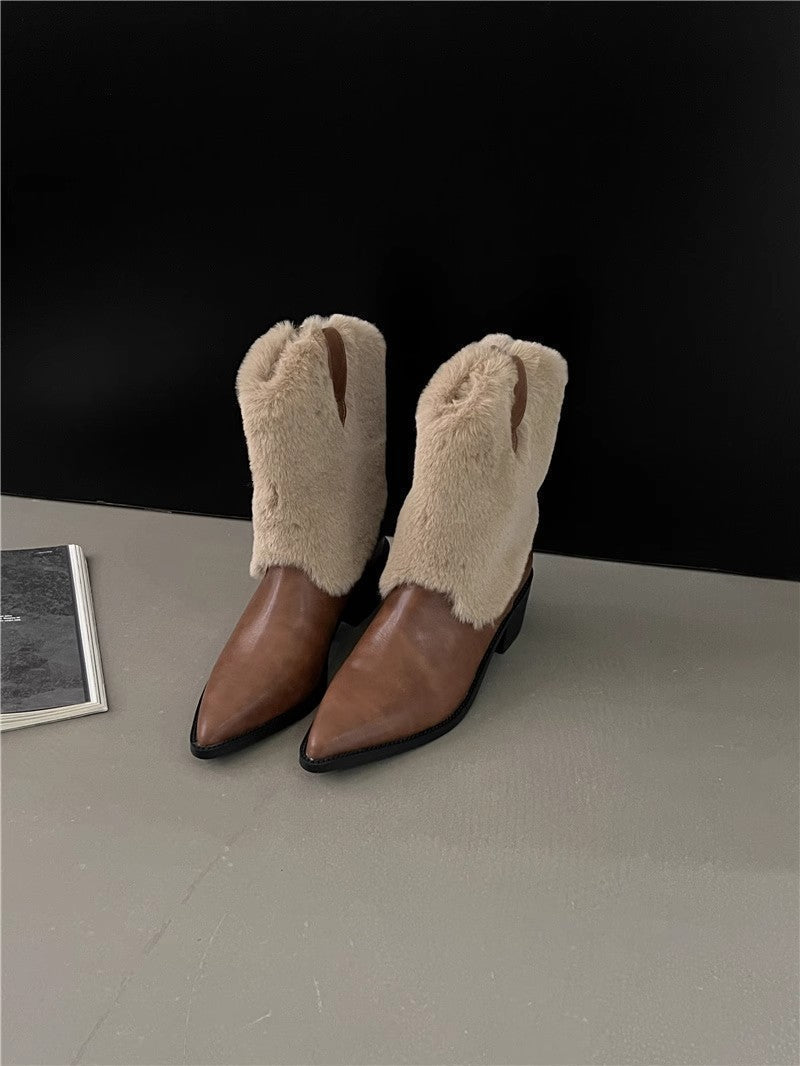 Elizabeth Ainsley Velvet Thermal Booties - Pointed Toe