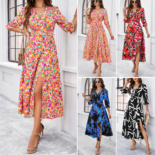 Chic Floral Elizabeth Ainsley Vacation Midi Dress