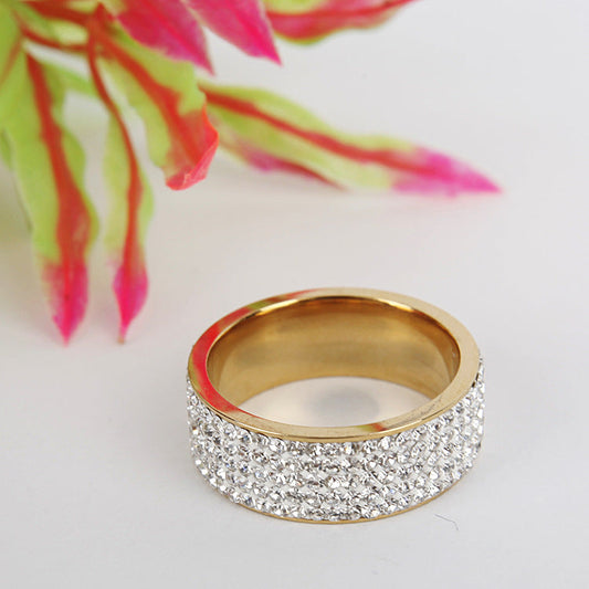Pavé Crystal Wide Band Ring – Gold & Silver Statement Band