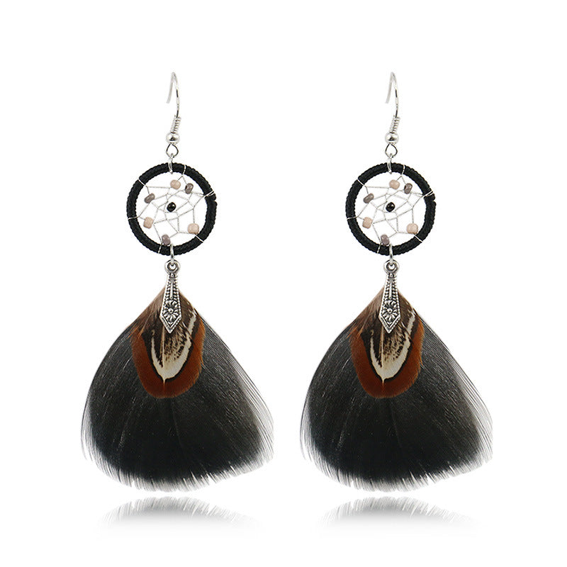 Boho Dreamcatcher Feather Earrings