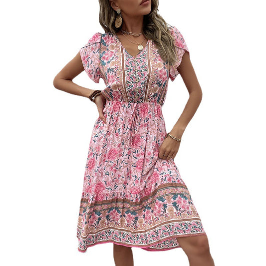 Bohemian Floral V-Neck Dress by Elizabeth Ainsley