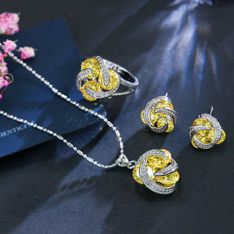 Elegant Zircon Flower Jewelry Set