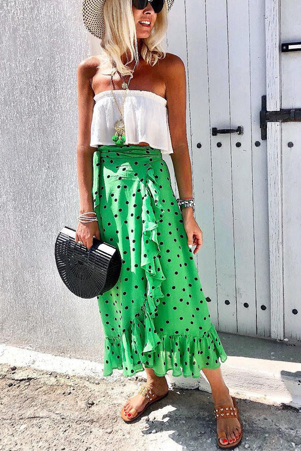 Ruffled Green Polka Dot Skirt by Elizabeth Ainsley