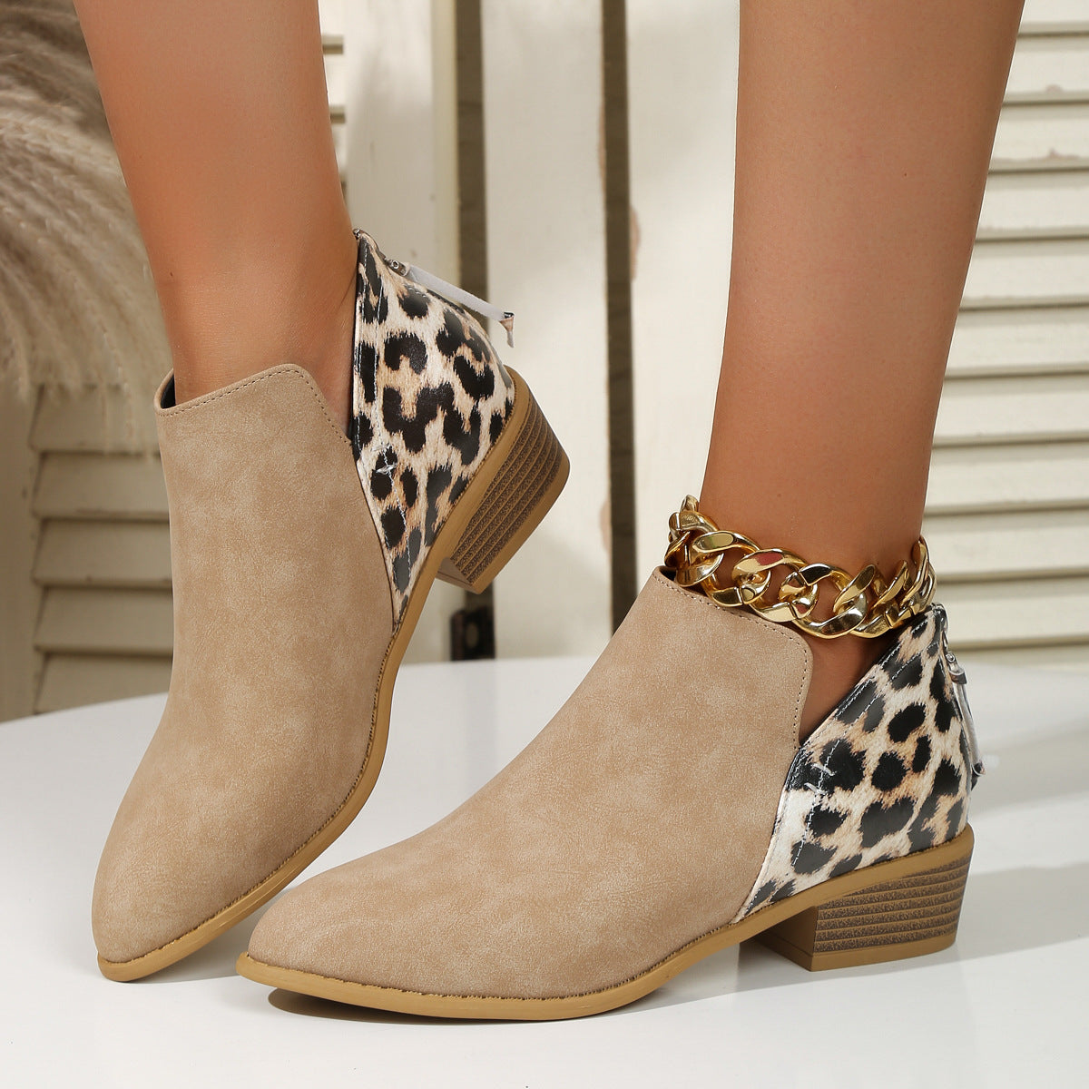 Elizabeth Ainsley Leopard Boots - Chunky Heel Comfort