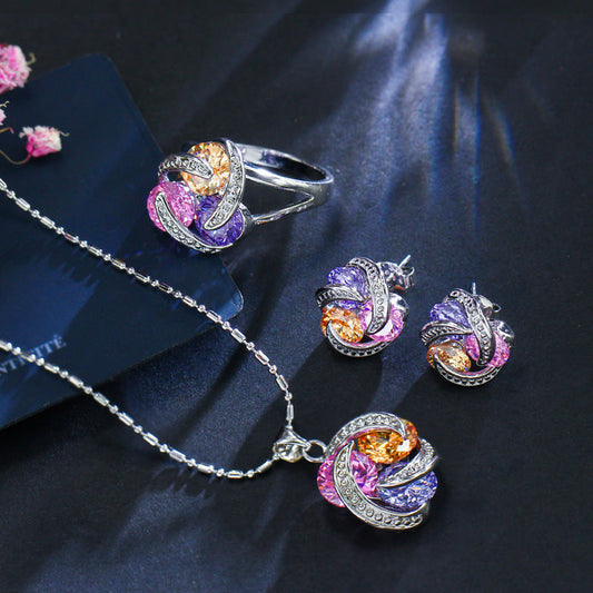 Elegant Zircon Flower Jewelry Set