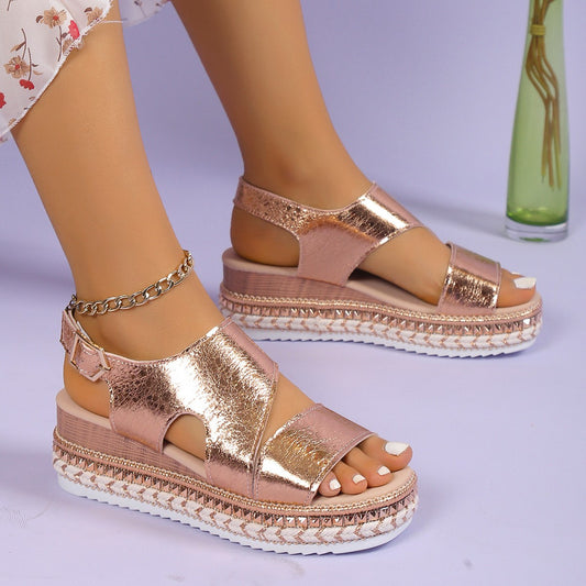 Shimmer Silver Wedge Sandals Elizabeth Ainsley