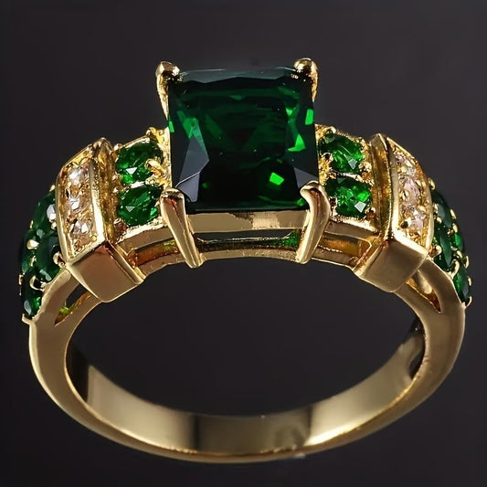 Krystal Crafts Emerald Radiance Gold Statement Ring