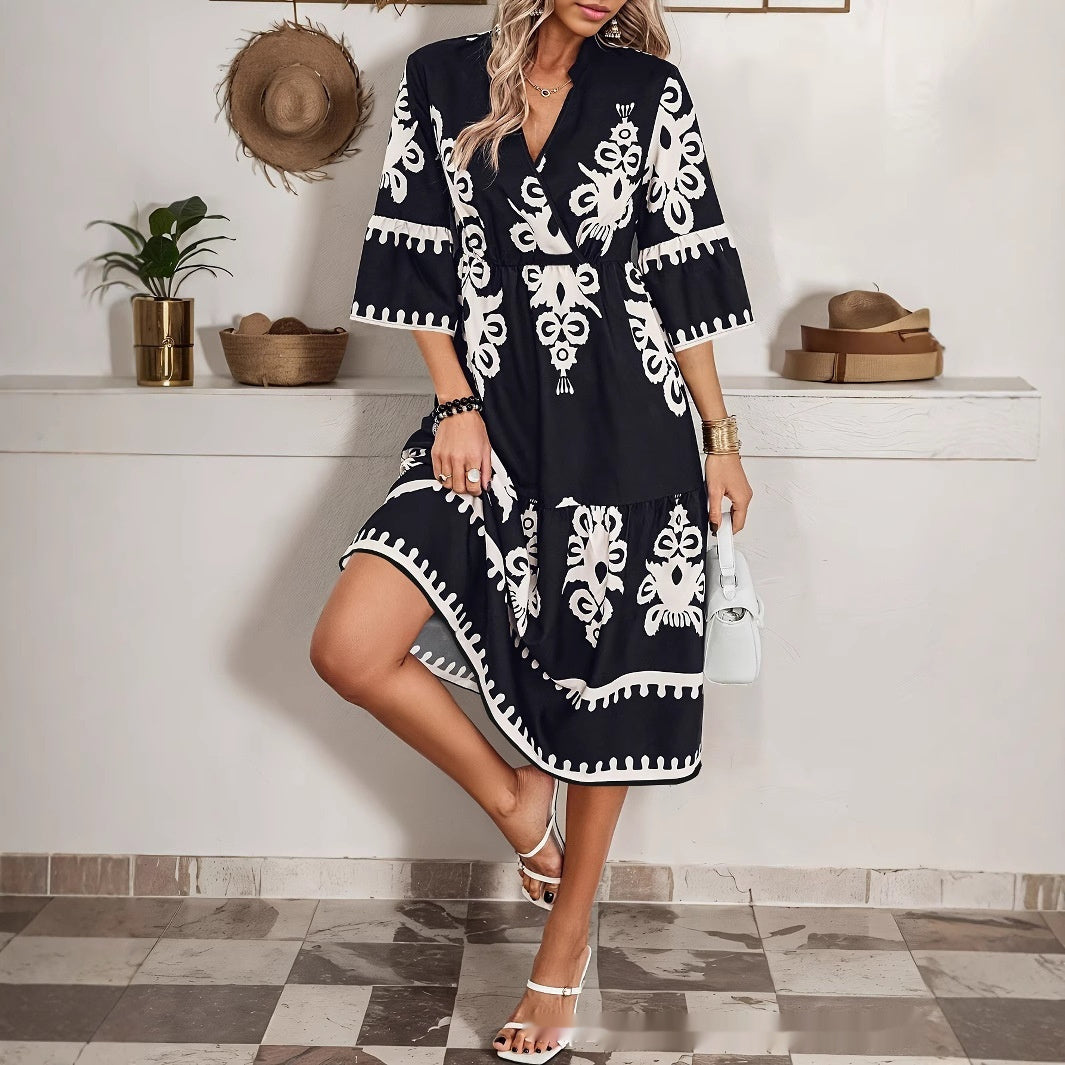 Boho Print V-Neck Dress Elizabeth Ainsley