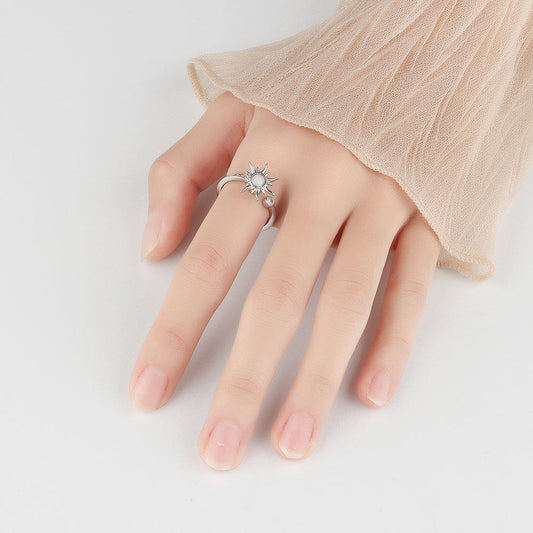 Sunburst Adjustable Ring with Rotating Crystal Center