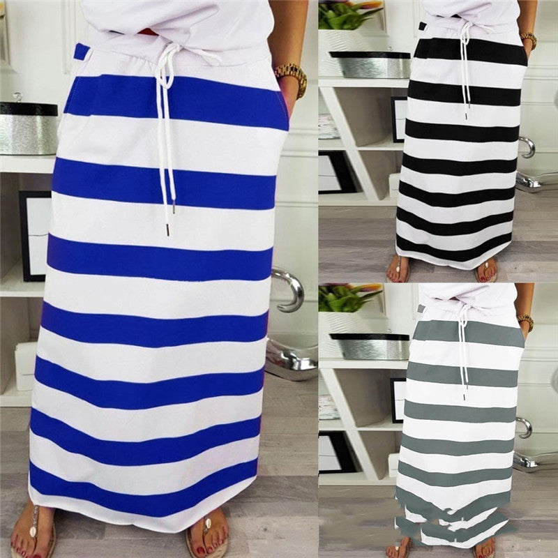 Striped Cotton A-Line Skirt by Elizabeth Ainsley