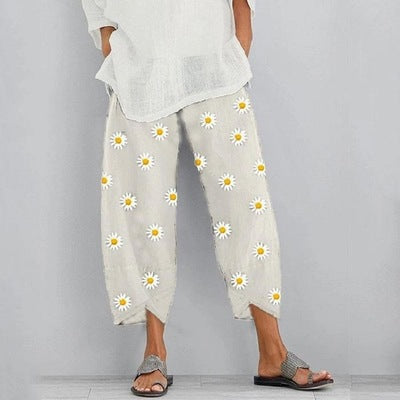 Floral Cropped Elastic Waist Pants by Elizabeth Ainsley