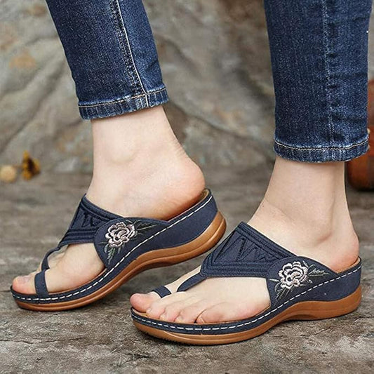 Embroidered Floral Wedge Sandals by Elizabeth Ainsley