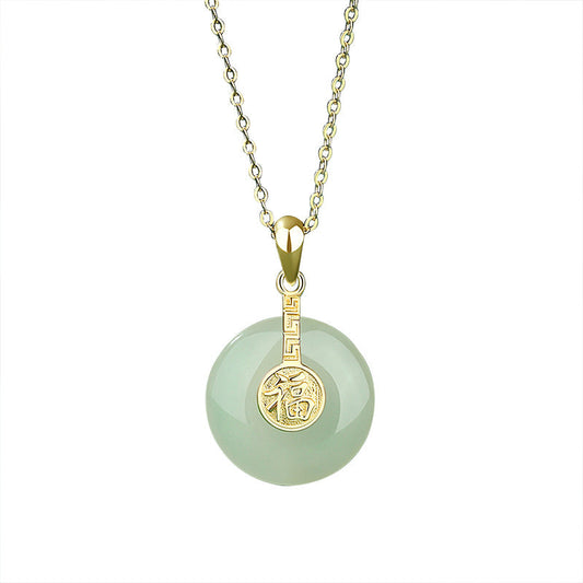 Hetian Jade Peace Button Necklace