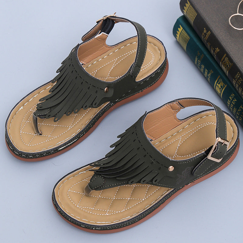 Boho Fringe Elizabeth Ainsley Wedge Thong Sandals