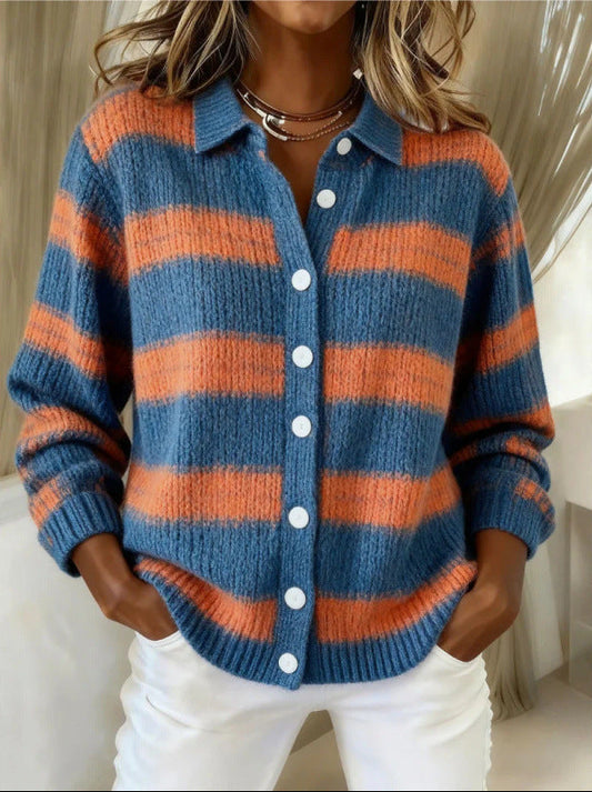 Cozy Stripe Cardigan Blouse by Elizabeth Ainsley