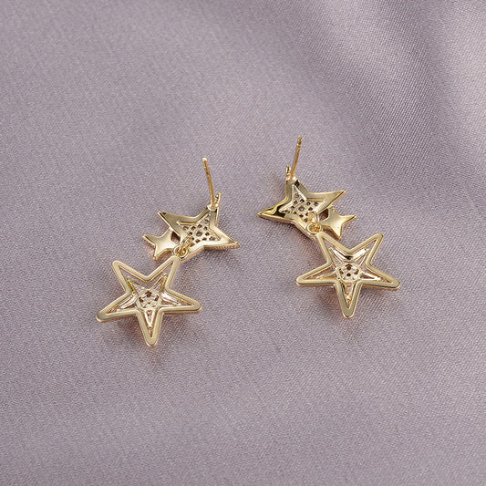 Sparkling Double-Star Drop Earrings with Crystal Accents
