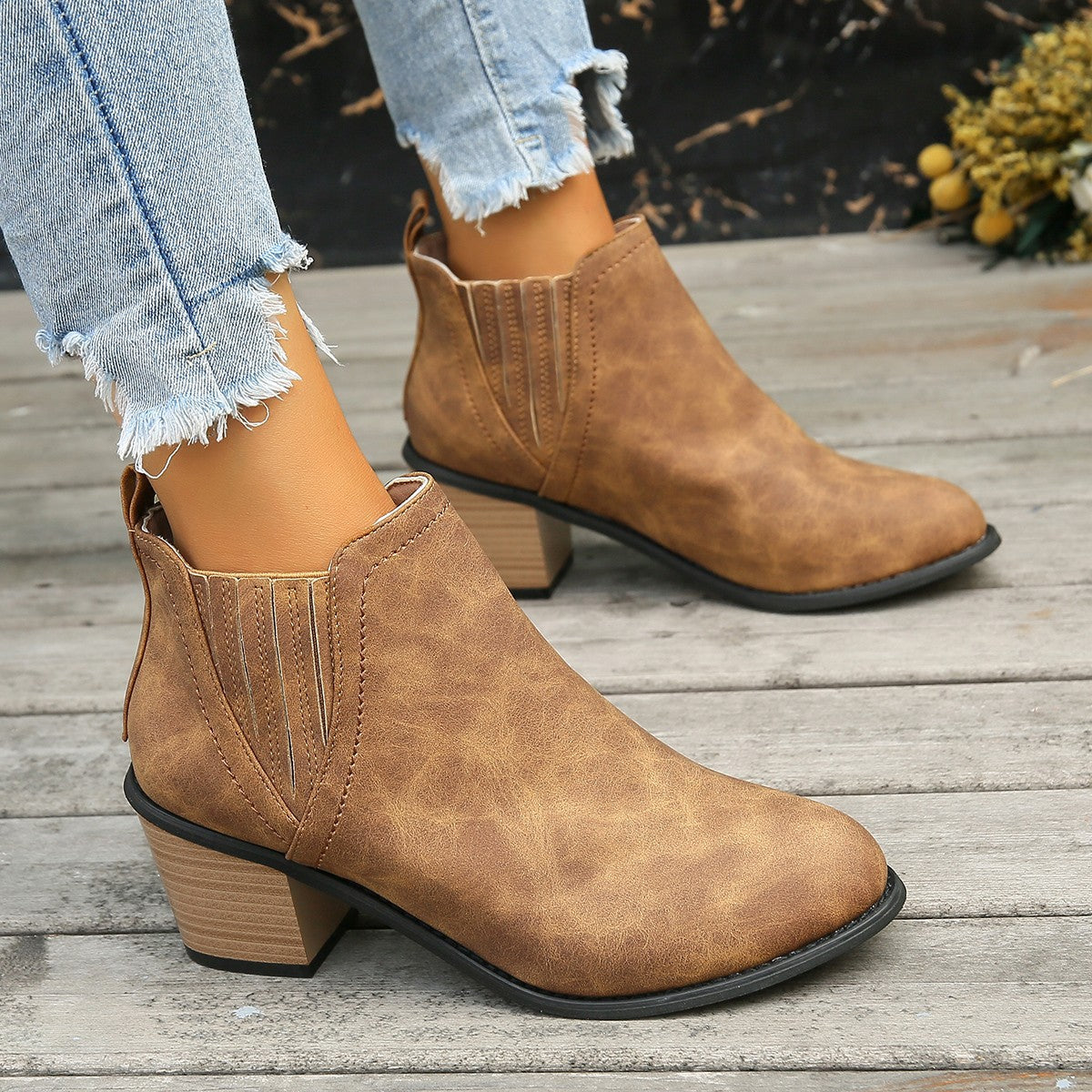 Elizabeth Ainsley Ankle Boots - Thick Heel Slip-On Comfort