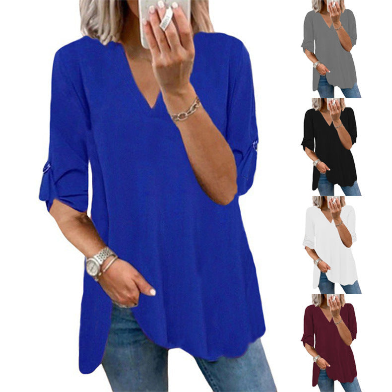 Chic V-Neck Loose Chiffon Top by Elizabeth Ainsley