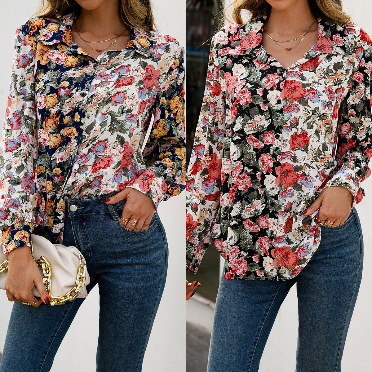 Colorblock Floral Elizabeth Ainsley Everyday Shirt Top