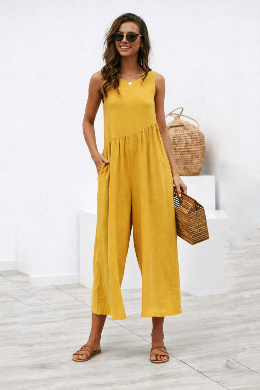 Chic Solid Color Vest Jumpsuit by Elizabeth Ainsley