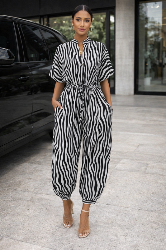 Chic Print Elizabeth Ainsley Short Sleeve Jumpsuit