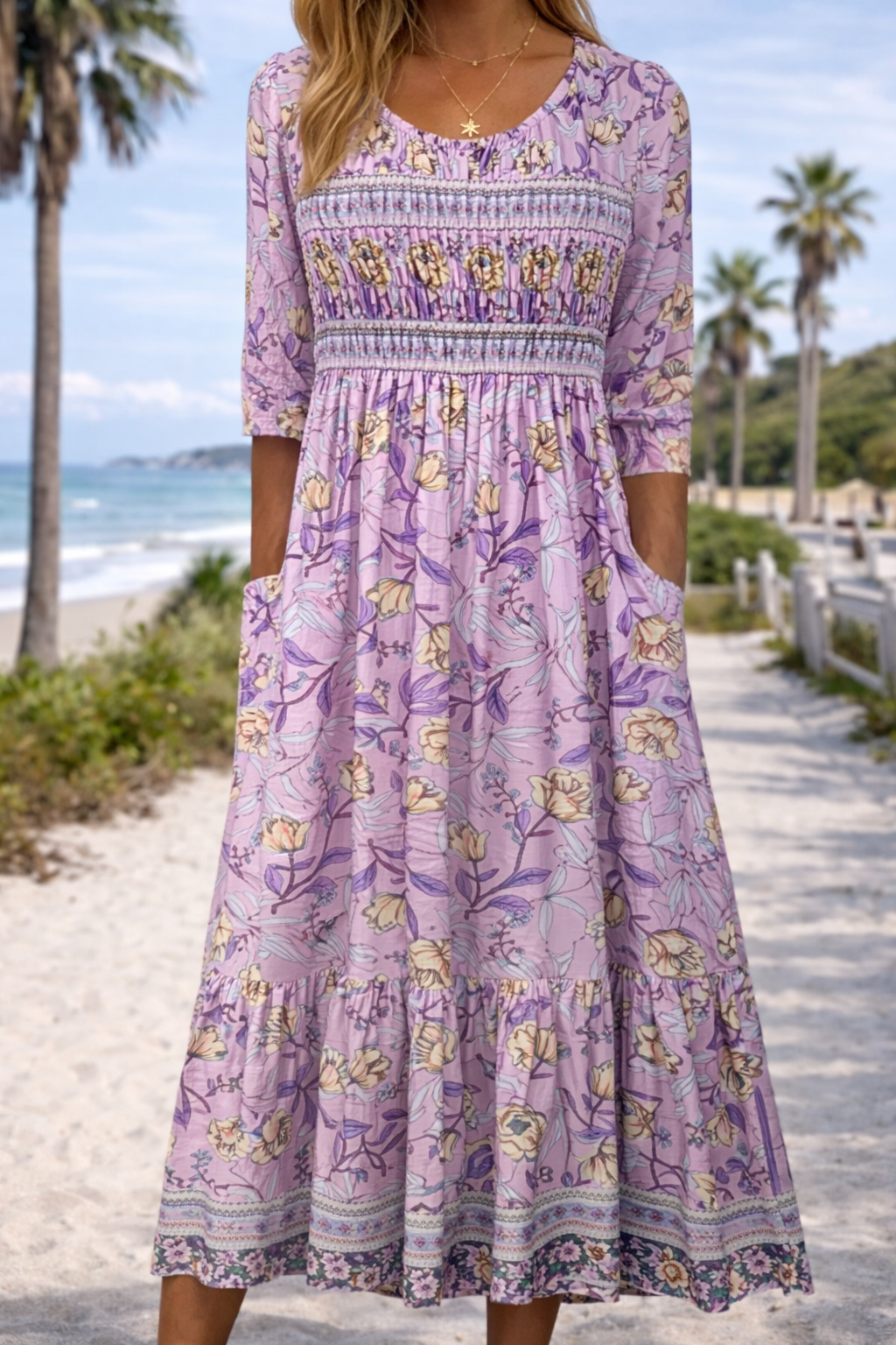 Boho Floral Elizabeth Ainsley Summer Midi Dress