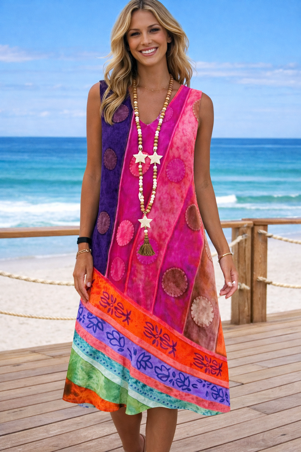 Vibrant Printed V-Neck Dress by Elizabeth Ainsley