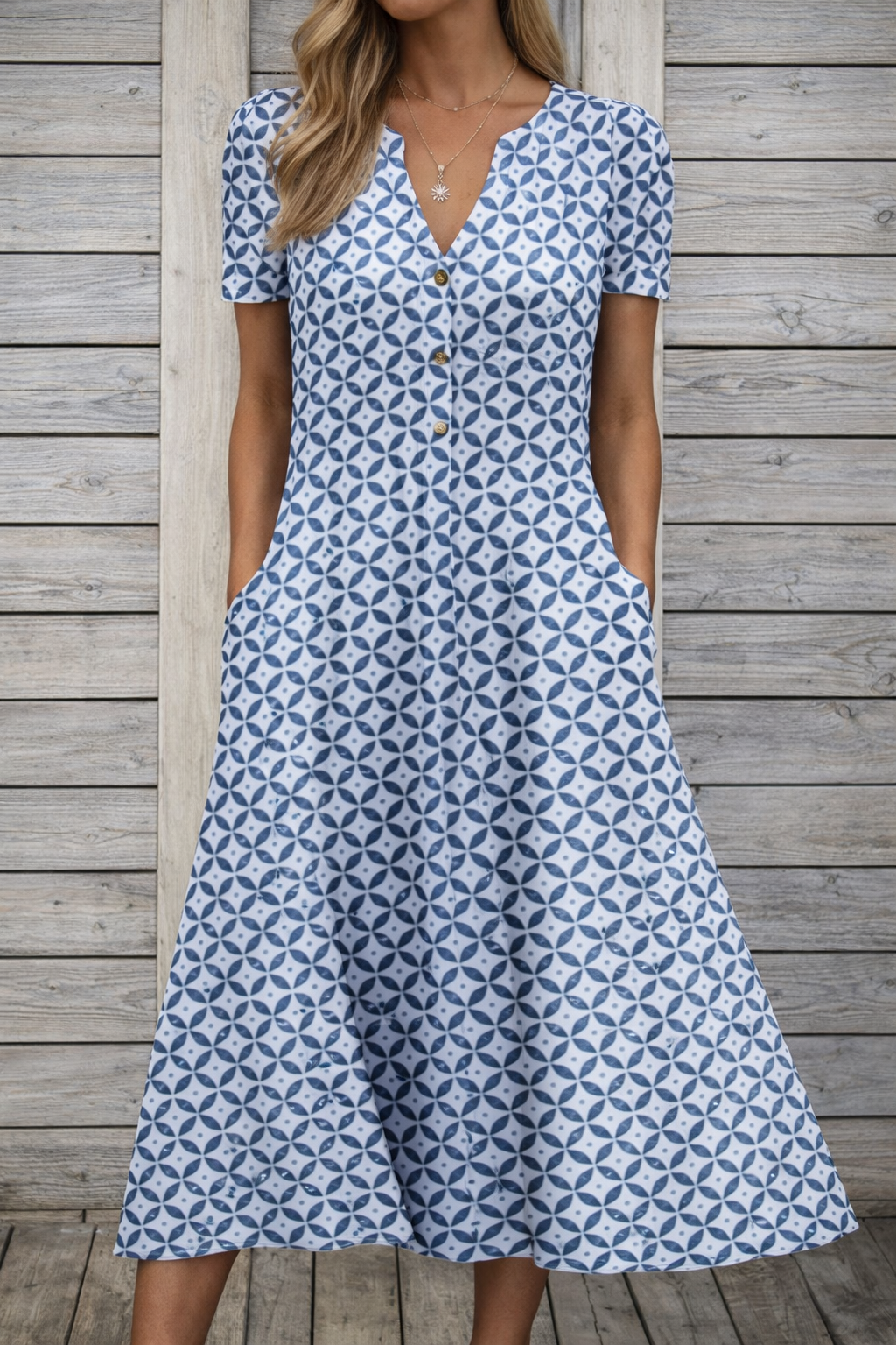 Printed V-Neck Maxi Dress by Elizabeth Ainsley
