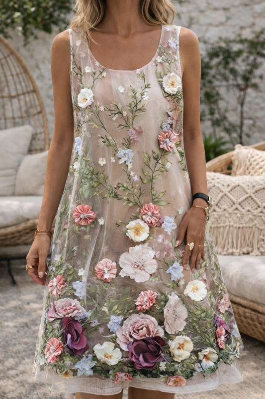 Leaf Print Elizabeth Ainsley Sleeveless Summer Dress