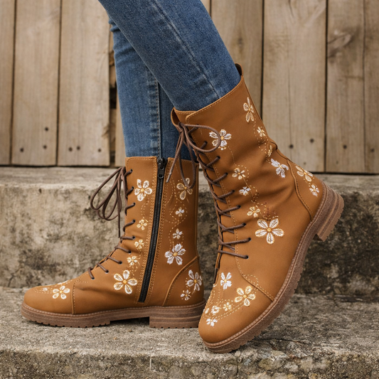 Elizabeth Ainsley Embroidered Square Heel Boots - Comfort Fit