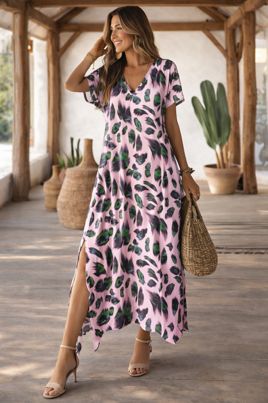 Vibrant Split V-Neck Dress by Elizabeth Ainsley