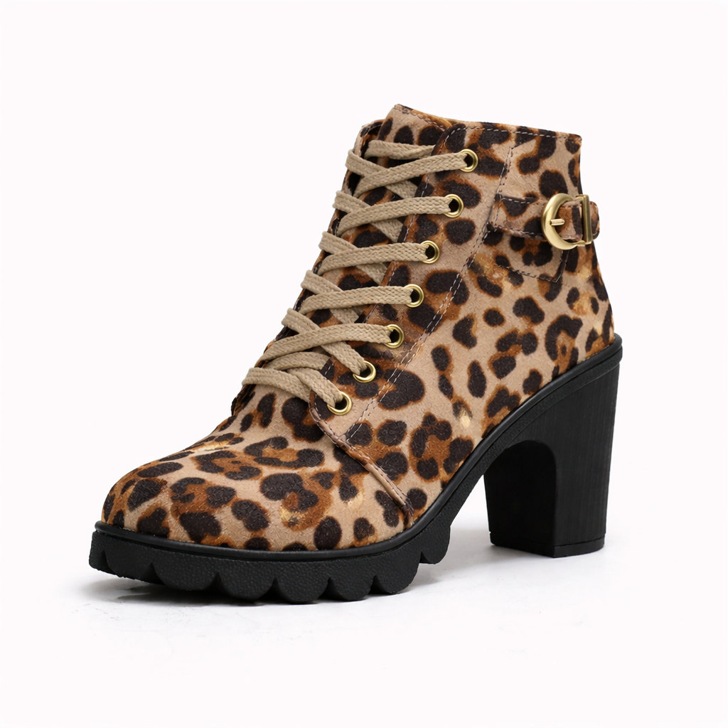 Elizabeth Ainsley Leopard Print Ankle Boots - Square Heel