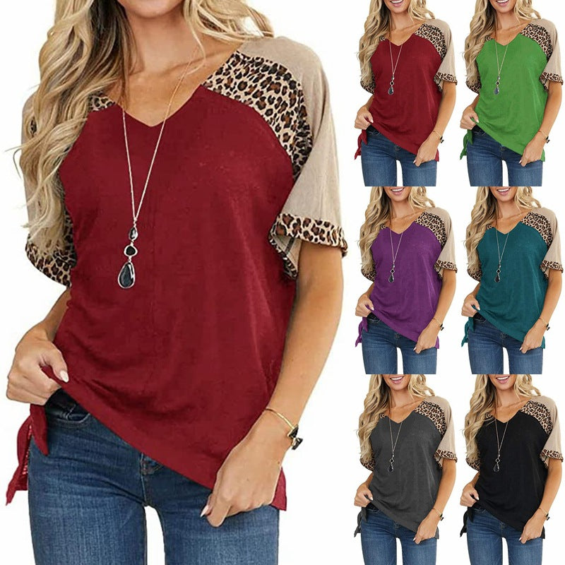 Leopard Splice Elizabeth Ainsley Casual Short Sleeve Top