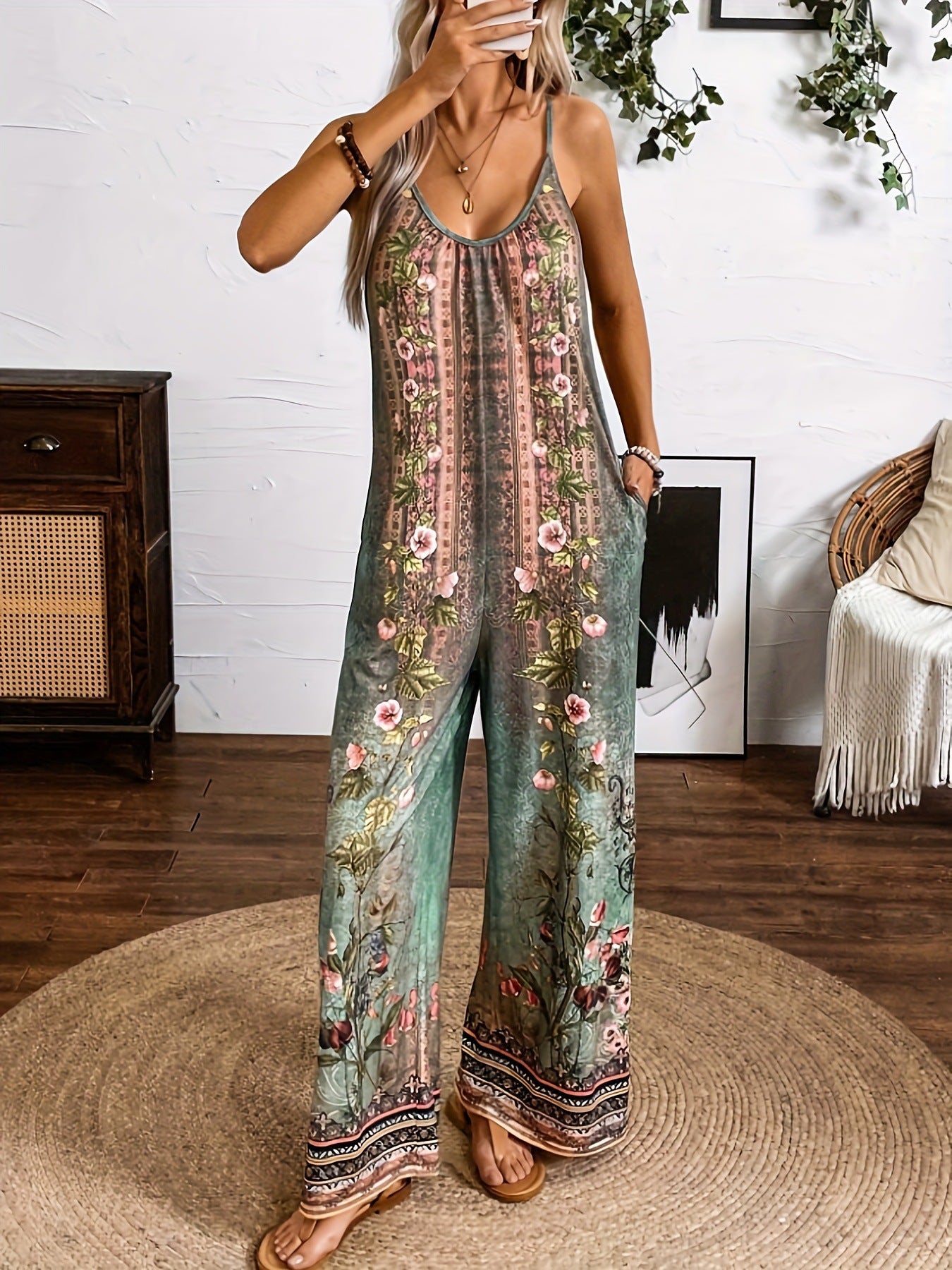Boho Floral Elizabeth Ainsley Printed Jumpsuit