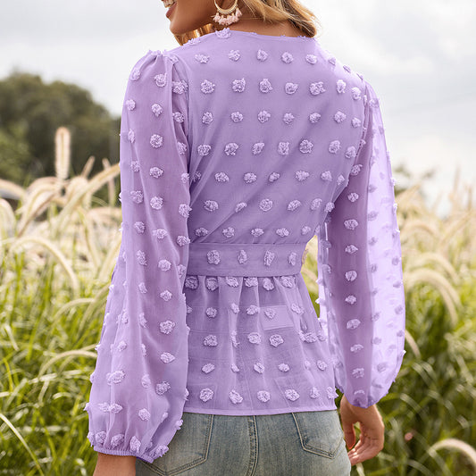 Elegant Jacquard V-Neck Blouse by Elizabeth Ainsley