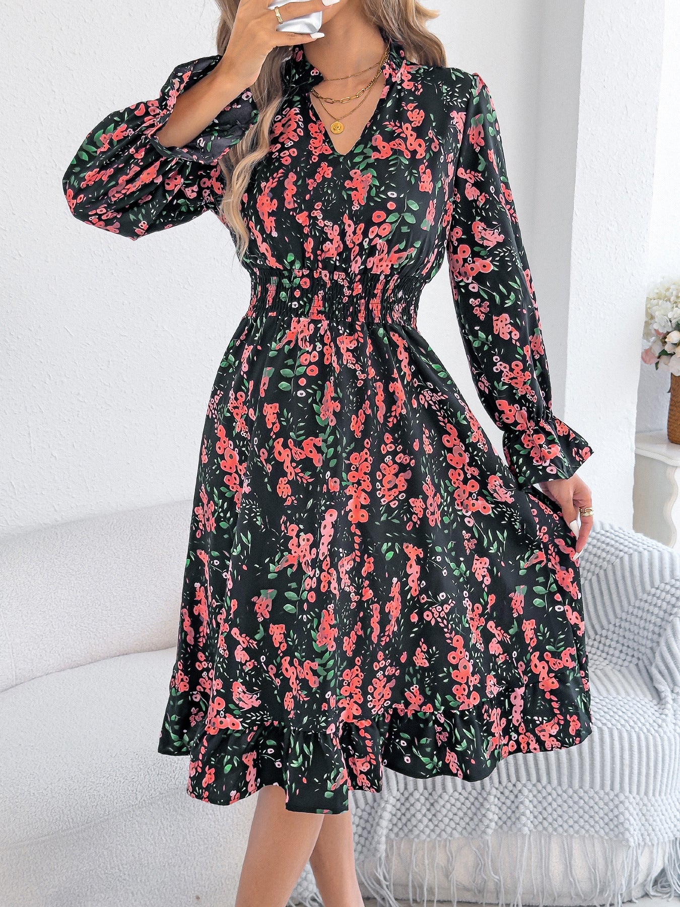 Floral Bell Sleeve Elizabeth Ainsley Midi Dress