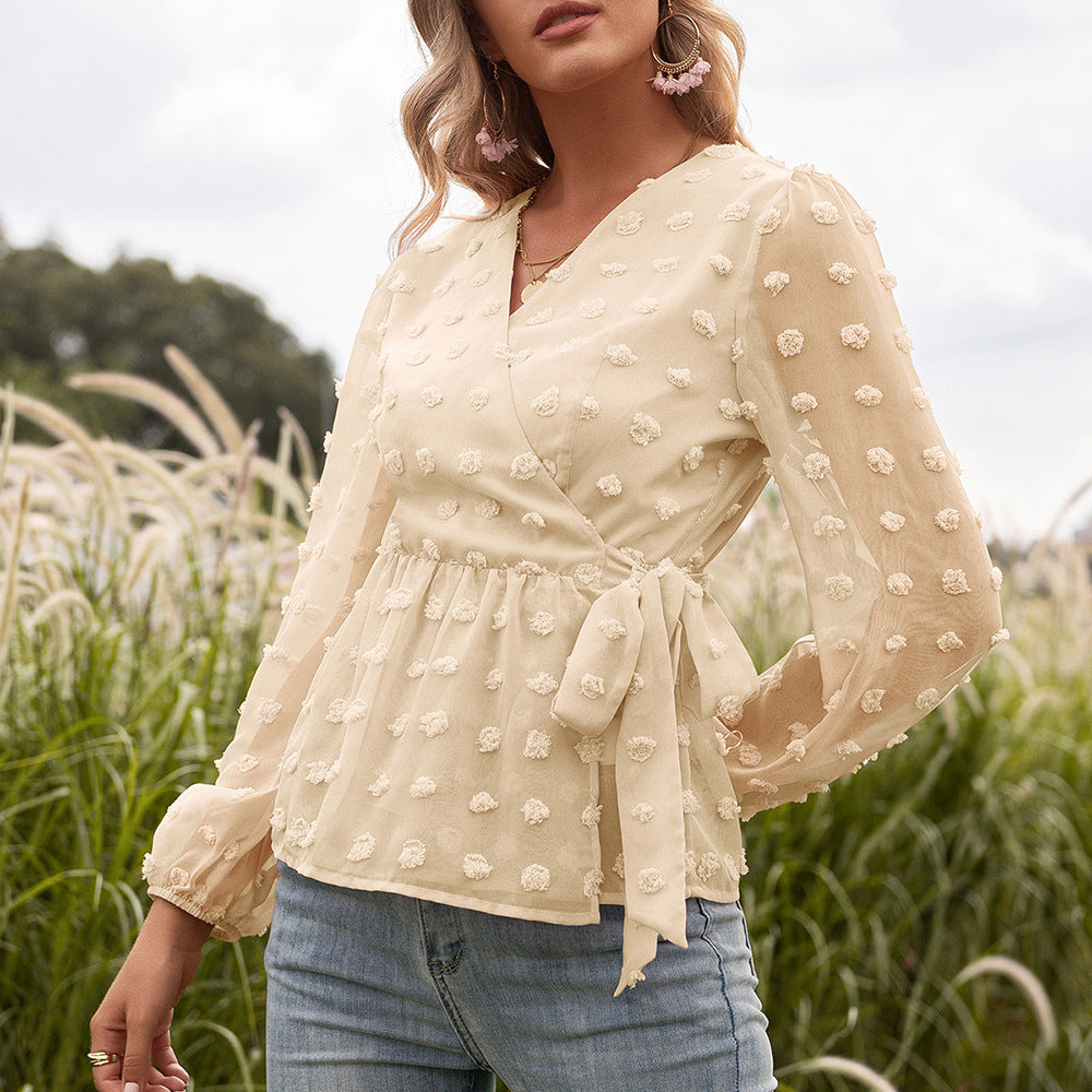 Elegant Jacquard V-Neck Blouse by Elizabeth Ainsley