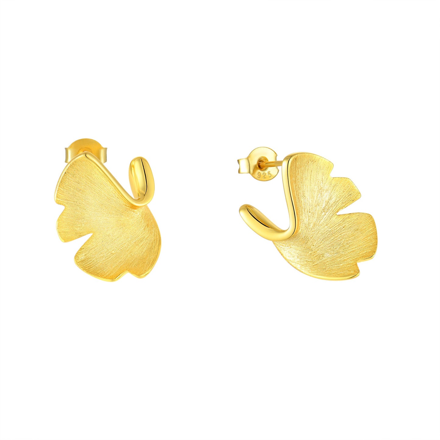 Textured Gold Leaf Stud Earrings