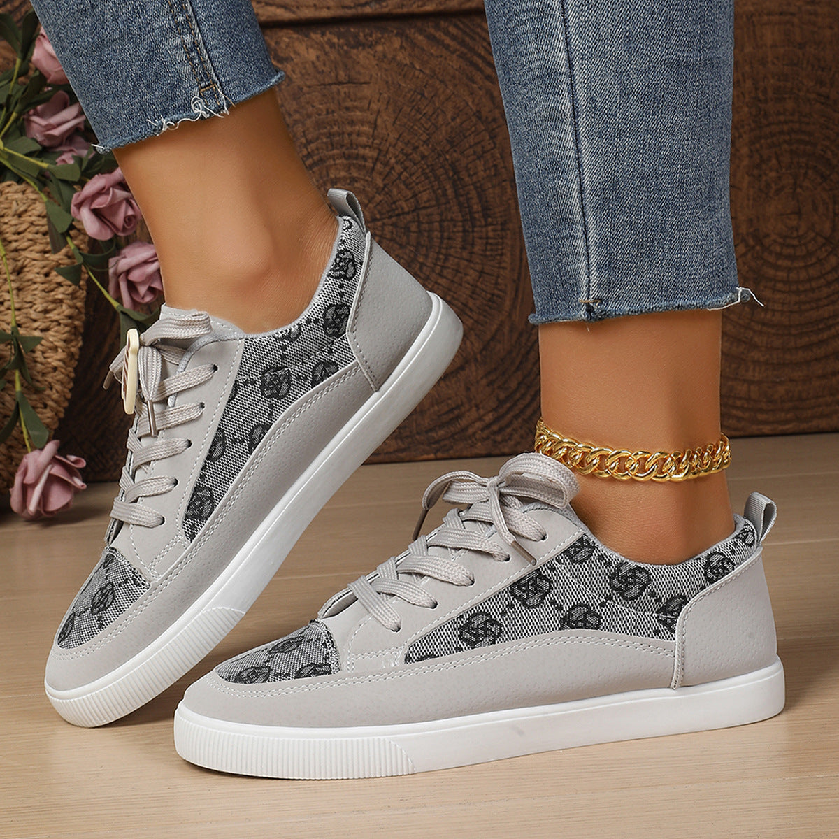 Floral Embroidered Elizabeth Ainsley Casual Sneakers