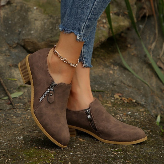 Elizabeth Ainsley Plus Size Side Zipper Square Heel Boots