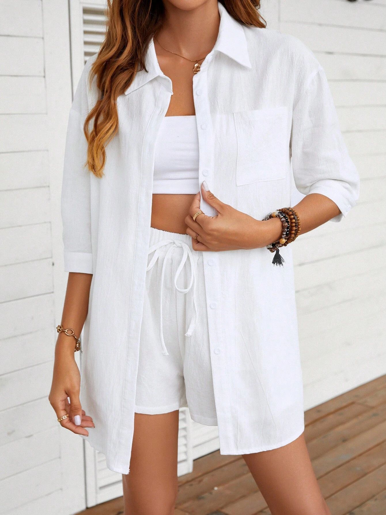 Chic Cotton Shirt Set Elizabeth Ainsley Casual Outfit